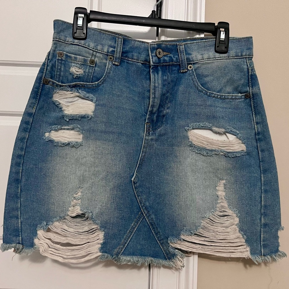 Umgee Blue Distressed Mini Skirt